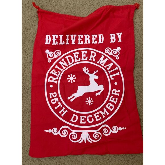 Red Christmas Santa Sack With "Delivered By Reindeer Mail 25th December" Print - Picture 1 of 2
